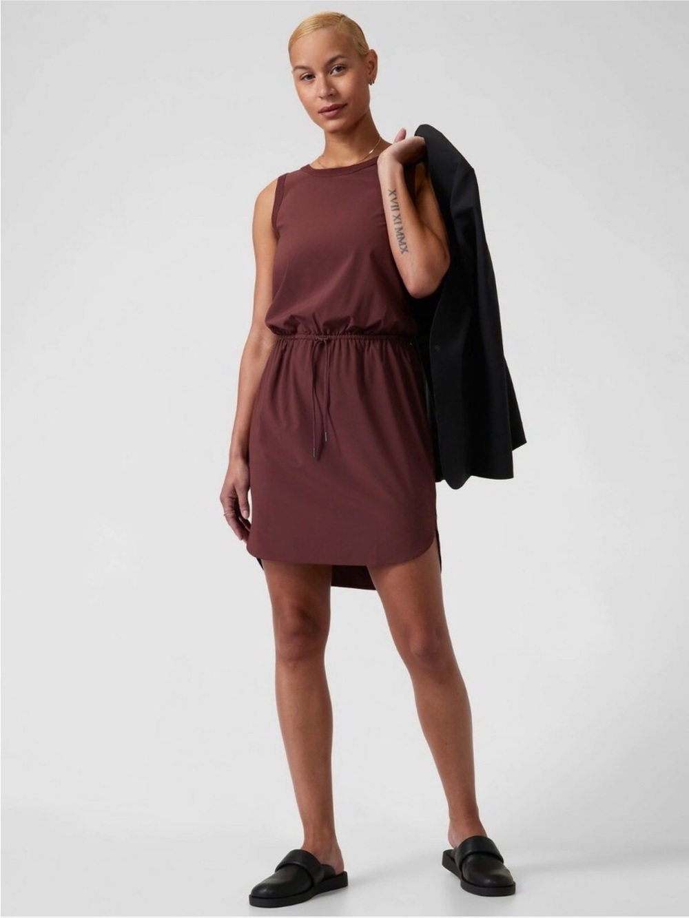Athleta Sleeveless Drawstring Mini Dress - Burgundy S Tall